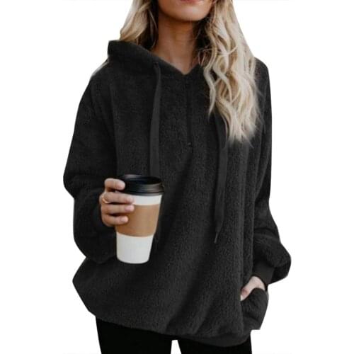 40% Dropshipping!!Plus Size Winter Solid Color 1/4 Zip Up Fluffy Hoodies Women Hooded Sweatshirt