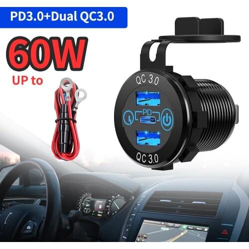 Type-C PD+USB Charger Socket Adapter with Dust Cover Power Outlet for 12V 24V Car Motorcycle UK Waterproof Dust-proof Universal