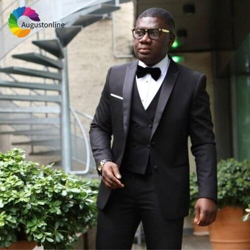 Black Mens Wedding Suits 3 Pieces Jacket Pants Vest Custom Made Best Man Blazers Suit Slim Fit Groom Tuxedos Costume Homme Terno