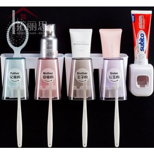 Cup & Tumbler Holders Bathroom Punch-free Bathroom Hardware Family Father Mother Prince Princess Brushing Cup Storage E11754