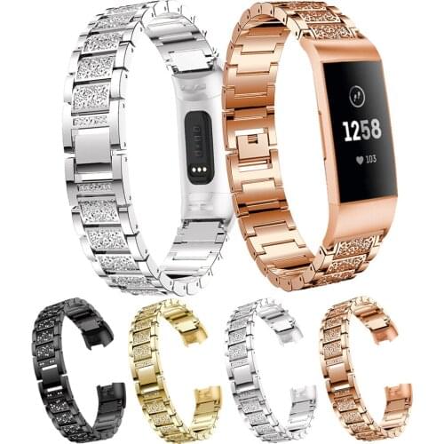 For Fitbit charge3 full drill Strap For Fitbit charge3 Aluminum Alloy Metal Strap Frontier/Classic Smart Watch Wristband acceory