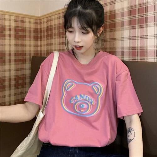 Women Candy Bear Printing Tshirt Short Sleeve Summer Lady Clothes Tshirt Fashion Female Tee Top Ladies Top Graphic T-shirt