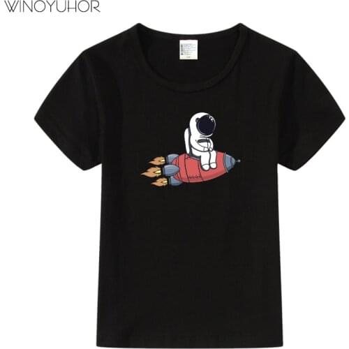 Astronaut Print T-Shirts For Boy Cotton Baby Girls Short Sleeve Rocket Tops Child Summer Space Tee Shirt Kids Clothes Dropship