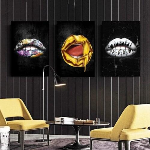 Sexy Lip With Playing Cards Oil Painting On Canvas Print Graffiti Art Painting Poster Modern Home Living Room Decor Wall Picture