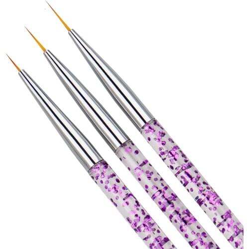 3Pcs/set Sequins Nail Art Acrylic French Painting Brush Flower Design Stripes Lines Liner DIY Drawing Pen Manicure Tool 7/9/11mm
