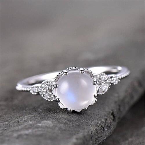 Crystal Rings Moonstone Mosaic Rings for Women Simple Temperament Engagement Wedding Jewelry Party Gift Anillos Drop Shipping