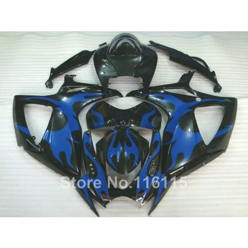 Fairing kit fit for Suzuki GSXR 600 750 K6 K7 2006 2007 blue flames black fairings set GSX-R600 GSX-R750 06 07 S4-29