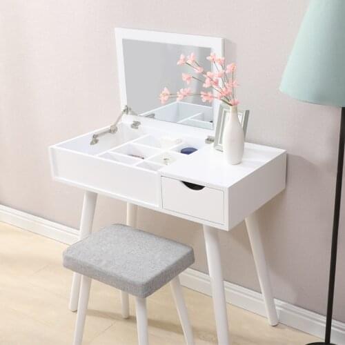 Cosmetic Dressing Table With Makeup Mirror And Stool Vanity Bedroom Dressers With Drawers Bedside Table For Ample Storage HWC