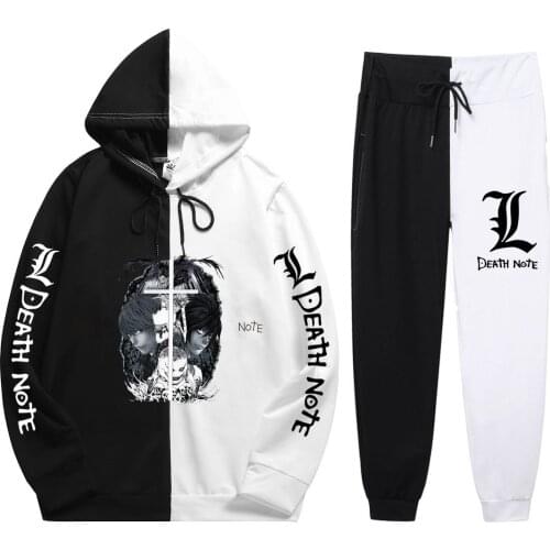 Autumn Summer Man 2 Pieces Sets Anime Death Note Harajuku Print Comfortable Patchwork Hoodie+Patchwork Pants Thin Sweatshirts