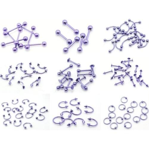 Fashion purple color barbell tongue bar lip nose eyebrow captive rings body piercing jewelrys