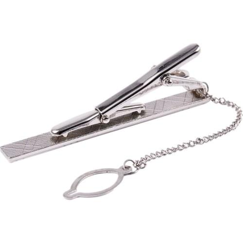 Mens Plain Silver Chrome Stainless Steel 6CM Standard Tie Clip Clasp Bars Pins