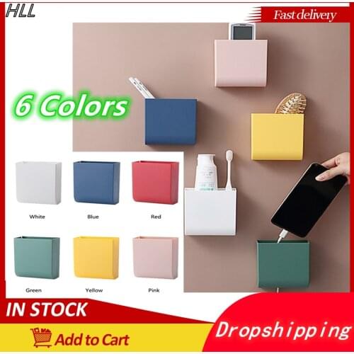 6 Colors Wall-mounted Storage Box Remote Control Storage Case Boxes Dest Mobile Phone Plug Stand Holder Bathroom Cosmetics Bins
