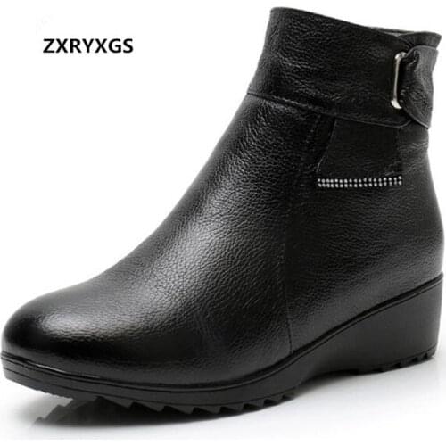 2019 Newest Soft Comfort Warm Winter Boots Women Snow Boots Fashion Casual Shoes Genuine Leather Boots Flat Non-slip Women Boots