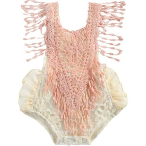 Newborn Baby Girls Sleeveless Bodysuits Lace Crochet Decoration Bottom Button Ruffle Bodysuits Summer Baby Clothing