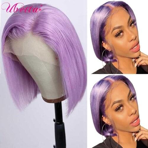 UBETTA Real Hair Wigs Lilac Purple Bob Wig 13x4 Lace Front Wig Human Hair Short Wig Bleached Knots Straight For Black Women
