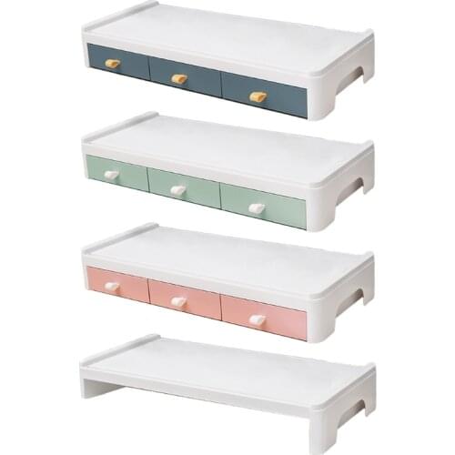 Computer Monitor Riser Laptop PC Stand Desktop Table Storage Organizer Shelf with 3 Drawers Heightening Rack Bracket