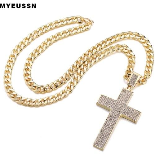 Arc-shaped Cross Iced Out Bling Bling Crystal Pendant For Men Charm Chain Necklace Fathers Day Fashion Gift Hip Hop Jewelry