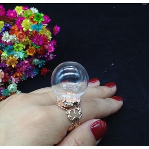 50sets/lot 25*15mm Handmade empty glass vial antique fashion flower adjustable ring setting DIY glass bubble global finger ring