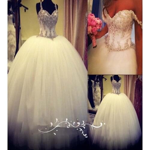 Real Sample Vestido De Csamento Sweetheart Spaghetti Straps Beading Crystals Lace Ball bridal Gown mother of the bride dresses