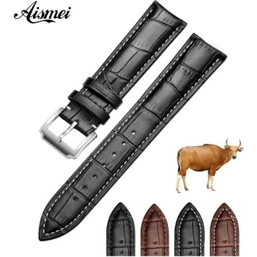12mm 14mm 16mm 18mm 19mm 20mm 21mm 22mm Full-grain Cow Genuine Leather WatchBand Strap for Breitling Bracelt Omega Belt