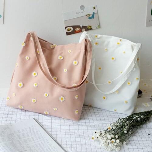 High quality Mesh Daisy Double Layer Canvas Shoulder Bag Korean Ins Lace Small Square Bag