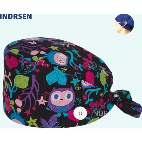 Cartoon Owl print women and men scrubs cap pet shop cap Nursing Cap Dust Cap Accessories lab work cap scrubs scrub cap long hair