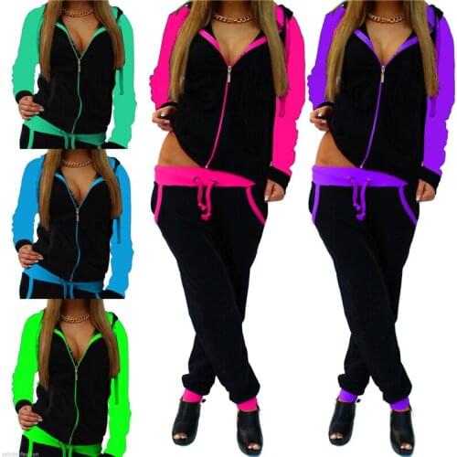 Tracksuit Women Clothing Sets Hooded Zipper Coat and Pants Suits Two Piece Set Ladies Color Patchwork Outfits Casual Sport Wear