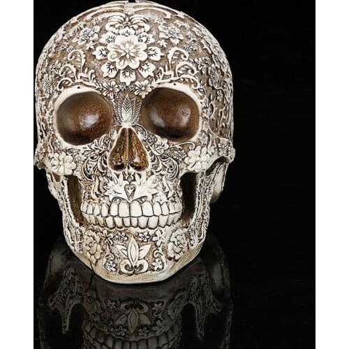 Human Skull Resin Craft Plum Blossoms Sculptures Garden Statues Personality Art Carving Statue Model Home Decor