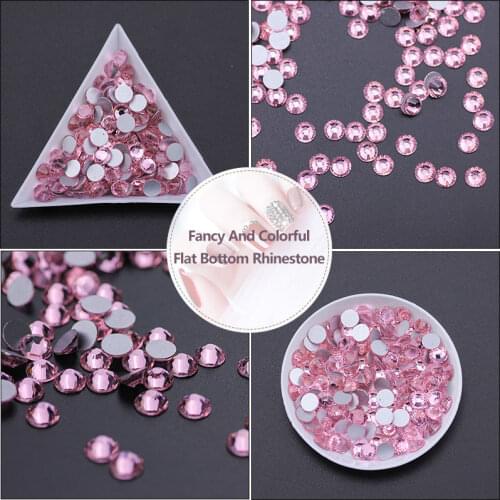 Super Shiny Rhinestone All Sizes Crystal Pink Non-HotFix FlatBack Glass 3D Nail Art Decorative Nail Accessories