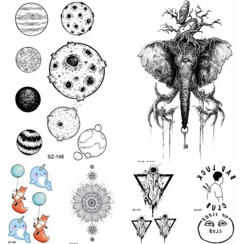 Old Tree Branch Elephant Tattoo Stickers Men Body Arm Art Temporary Tattoo Women Small Wrist Planet Waterproof Tatoos Beauty