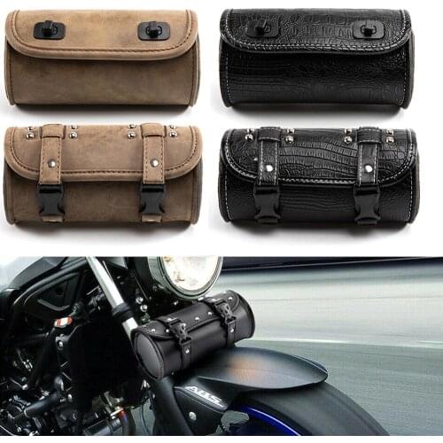 Universal Motorcycle PU Leather Saddlebag Tool Storage Bag Front Fork Roll Saddle Luggage Bags For Suzuki Honda Yamaha