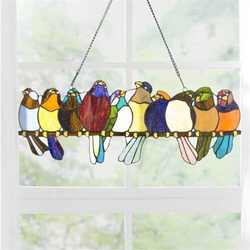 Stained Bird Window Hanging Suncatcher Acrylic Hanging Birds Decoration Rainbow Maker Home Garden Decor Hanging Decorations #T1P