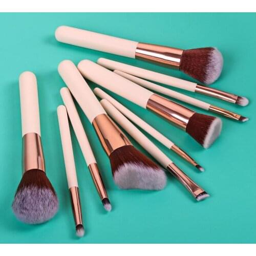 High-quality 10pcs makeup brushes set wooden handle with aluminum tube and nylon wool
