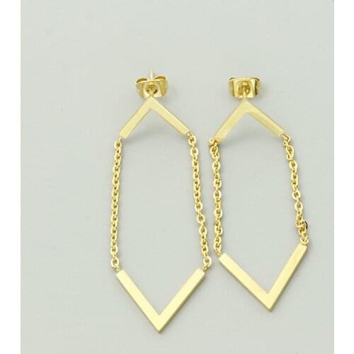 Stainless Steel Chevron V Statement Earrings For Women Fashion Jewelry Silver Color Long Chain Earrings Aretes De Mujer