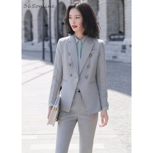 Ladies Office Fashion Styles Spring Summer Work Wear Business Suits with 2 Piece Set Pencil Pants and Tops Blazers Office Set