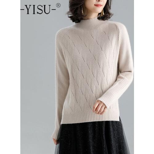 YISU Women Sweater Winter Warm Tops Long sleeve Turtleneck Casual Jumper Loose Solid color Wool Female Knitted pullover Thick