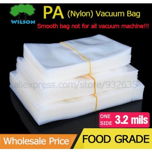 Small Size 100 pcs Nylon PA Pouch Vacuum Food Storage Bags PA/PE (3.2 mils) High Temperature Cooking Vacuum Packaging