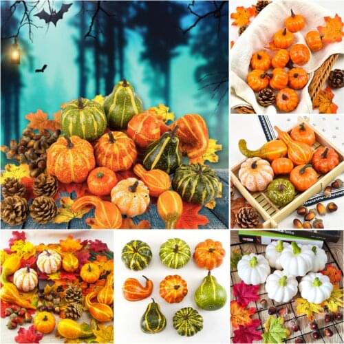 166pcs/set Halloween Pumpkins Decorations Artificial Fake Pumpkin Harvest Props Faux Fall Autumn Decors Foam