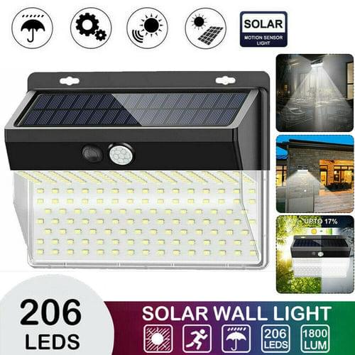 206 LED Solar Light Outdoors 3 Modes Solar Powered Wall Light PIR Motion Sensor Garden Light Waterproof Solar Lamp