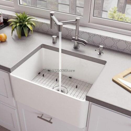 24 Inch Flat Modern Kitchen Sink, Front Straight Side Ceramic Wash Basin, Farmhouse Fire Mud Sink