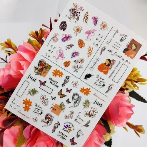Flowers Leaf Birds 3D Stickers for Nails Design Adhesive Nail Art Decoraciones Sliders foil everything for Manicure