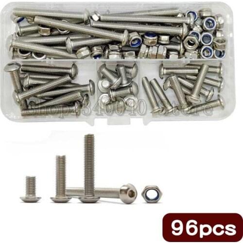 96pcs/set M5 Hex Socket Screw Nut Hexagon Metric Thread Machine Bolt ISO7380 Stainless Steel Hexagon socket screw Assortment Kit