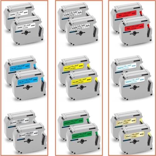 1PCS Black on White MK-231 MK-221 M Tape MK231 MK-221 Label Tape 9mm 12mm Compatible for Brother P Touch Label Maker PT-90 PT80