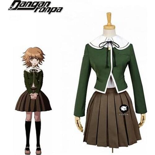 Anime Danganronpa Chihiro Fujisaki Women School Uniform Suit Coat Shirt Dress Outfit Cosplay Costumes Halloween Full Set