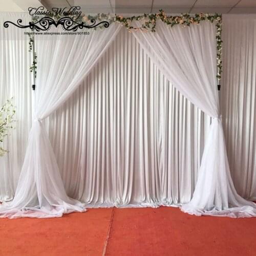 Free Shipping 3M*3M Pure White Voile Backdrop Terylene Sheer Backdrop Curtain with Flower Led Light For Outdoor Vintage Wedding