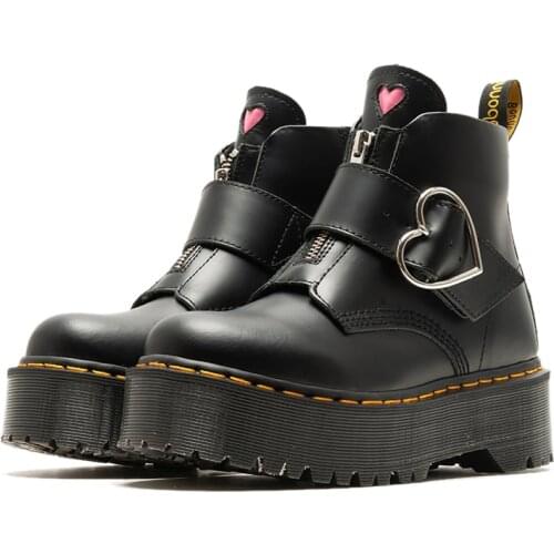 Punk Sweet Love Metal Buckle Black Martin Boots Thick-Soled Japanese Retro Short Boots British College Front Zipper Heightening