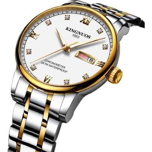 Double Calendar Watch Waterproof Men Wrist Watches Stainless Steel Watchband Man Quartz Clock Week Can English Date Male XX3086