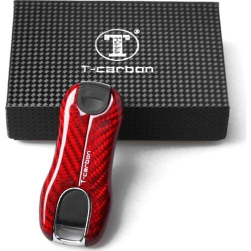 T-Carbon Red New Car Remote Key Shell Cover Case For Porsche Cayenne Panamera 2017 2018