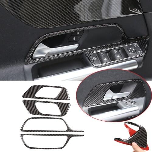 Carbon Fiber Interior Door Handle Decorative Cover Trim Fit for Mercedes Benz B GLB Class W247 X247 2020 2021 Car Accesories