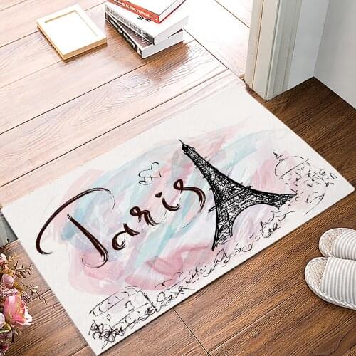 Eiffel Iron Ride Pink Family Doormat Kitchen Living Room Floor Rug Bathroom Non-slip Foot Mat Entrance Hall Welcome Carpet